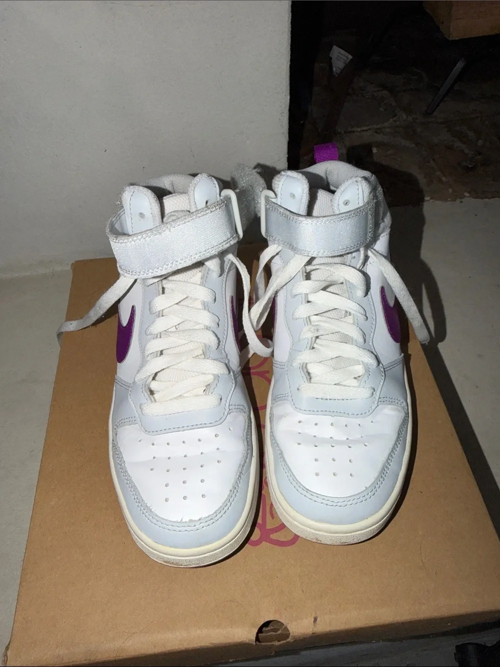 Nike Women’s White and Purple Mid-Top Sneakers